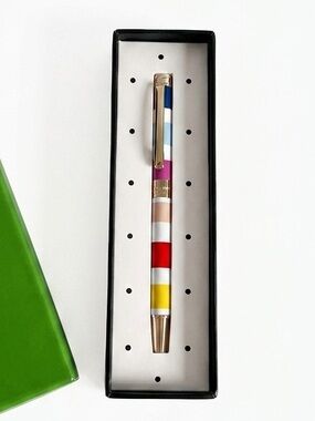 kate spade Multicolor Candy Stripe Striped Ballpoint Pen with Gold Accents